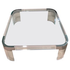 Iconic Charles Hollis Jones Chrome and Lucite Waterfall Coffee Table