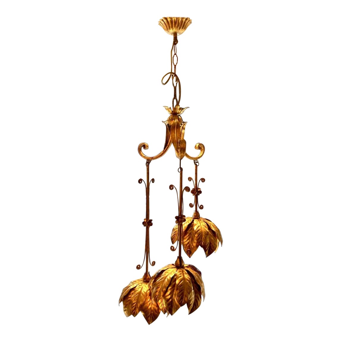 Lovely Hans Kögl Brass Palm Ceiling Light For Sale