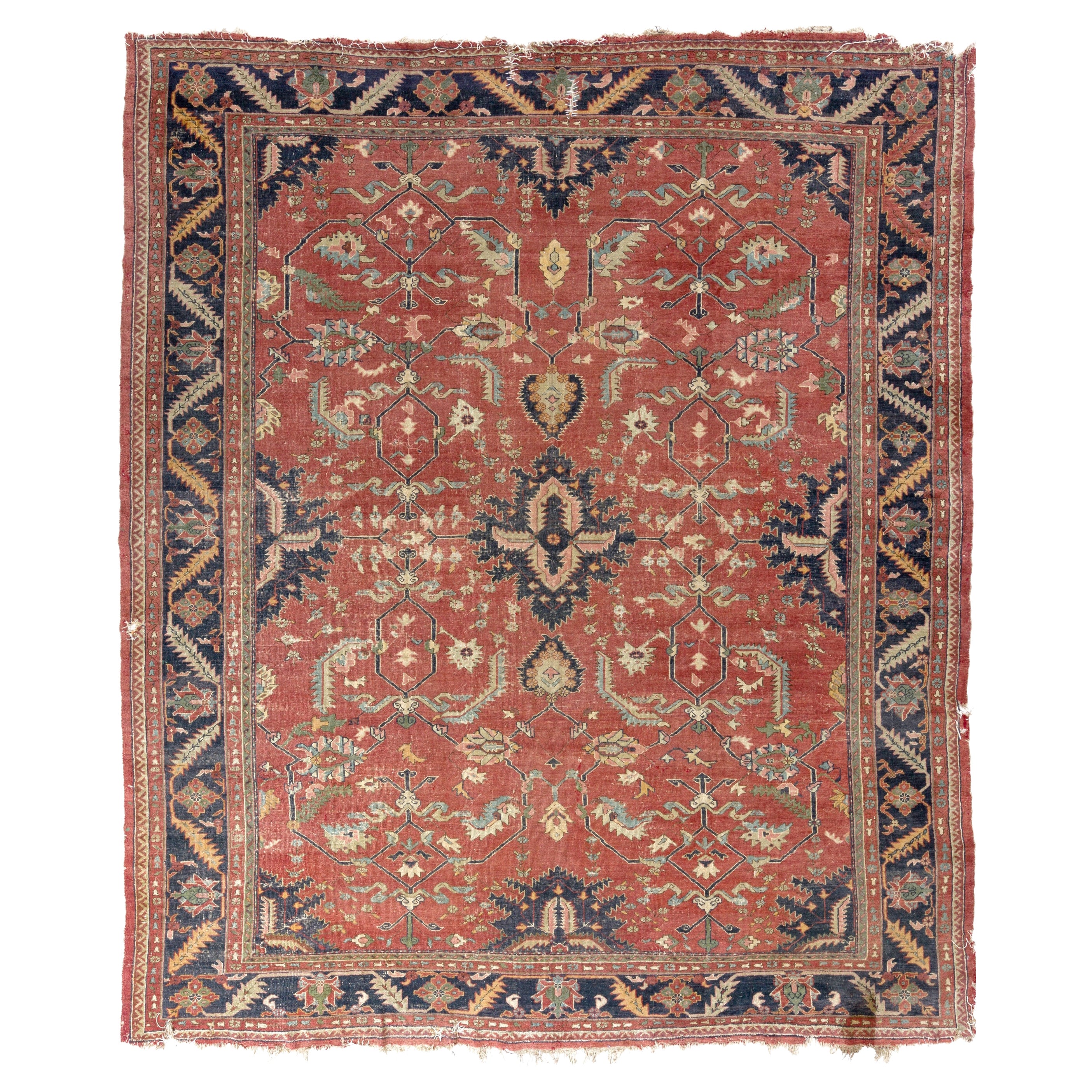 Tapis turc ancien d'Oushak de 10,7x12.4 pieds