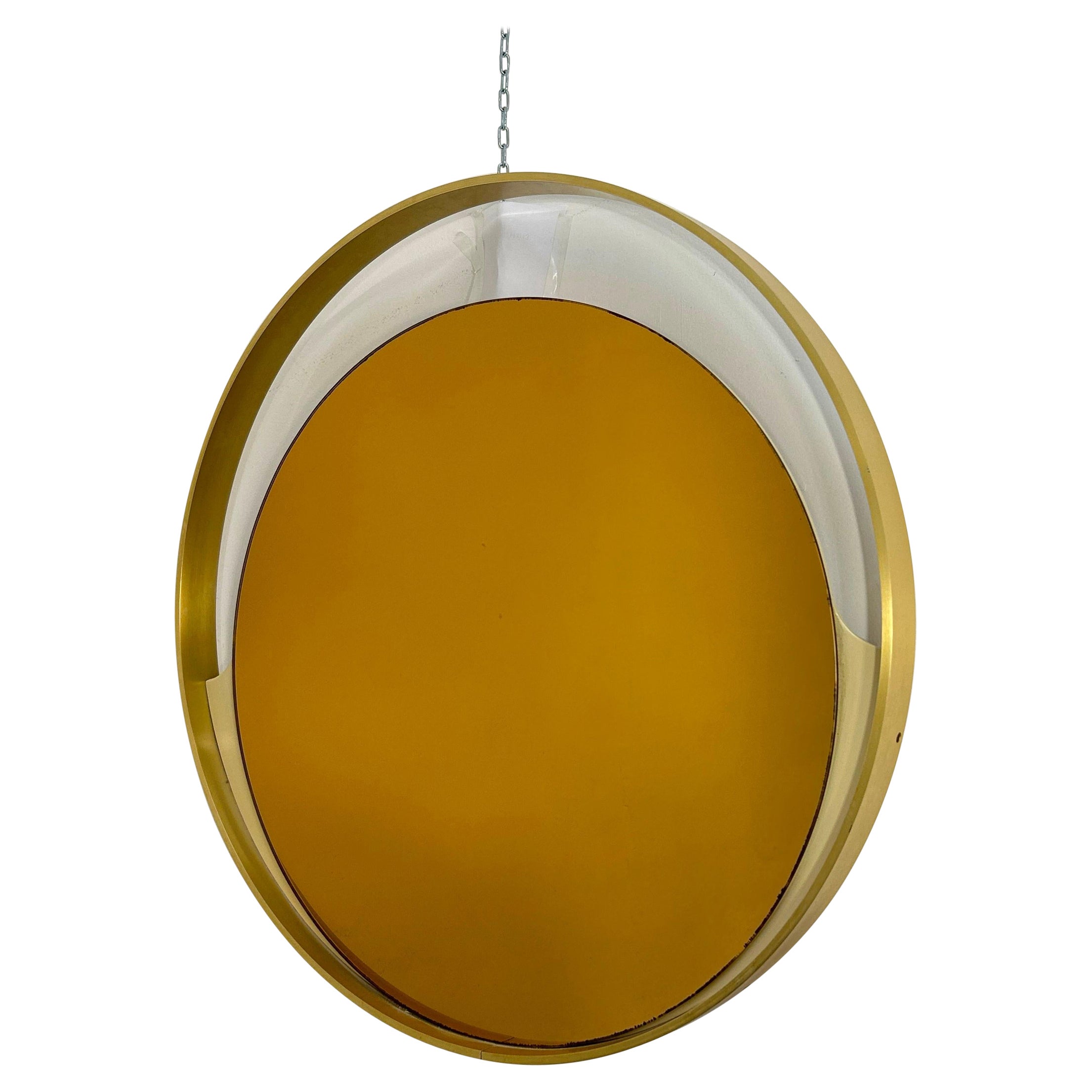 Italian Round Brass Mirror, 1960s For Sale