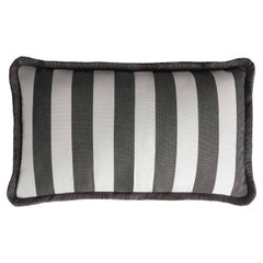 Striped Happy Pillow Outdoor with Fringes White and Carbon Water Repellent