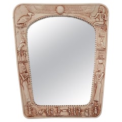 Midcentury Ceramic Mirror with Egyptian Decor, Italy