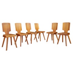 Pierre Chapo 'S28' Dining Chairs in Solid Elm, France, 1972