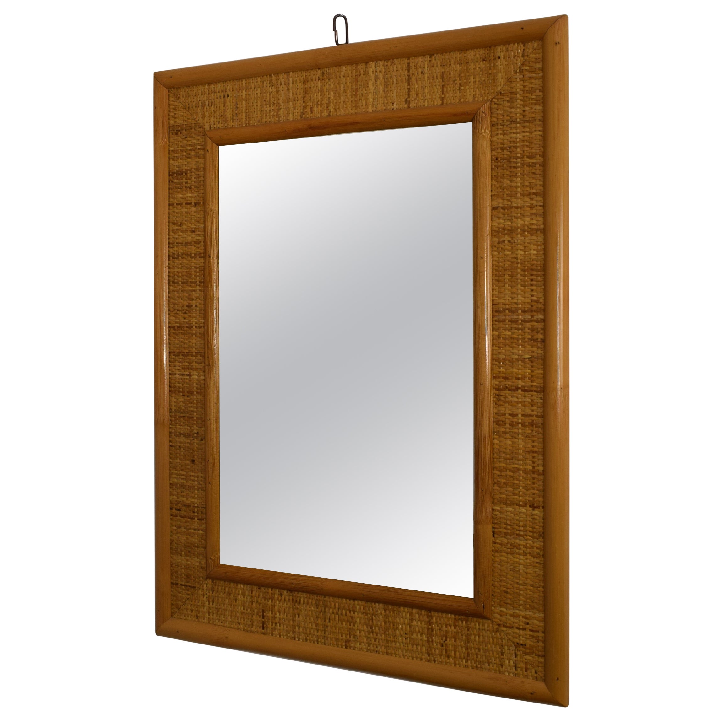 Italian Bamboo Wall Mirror, 1970s For Sale