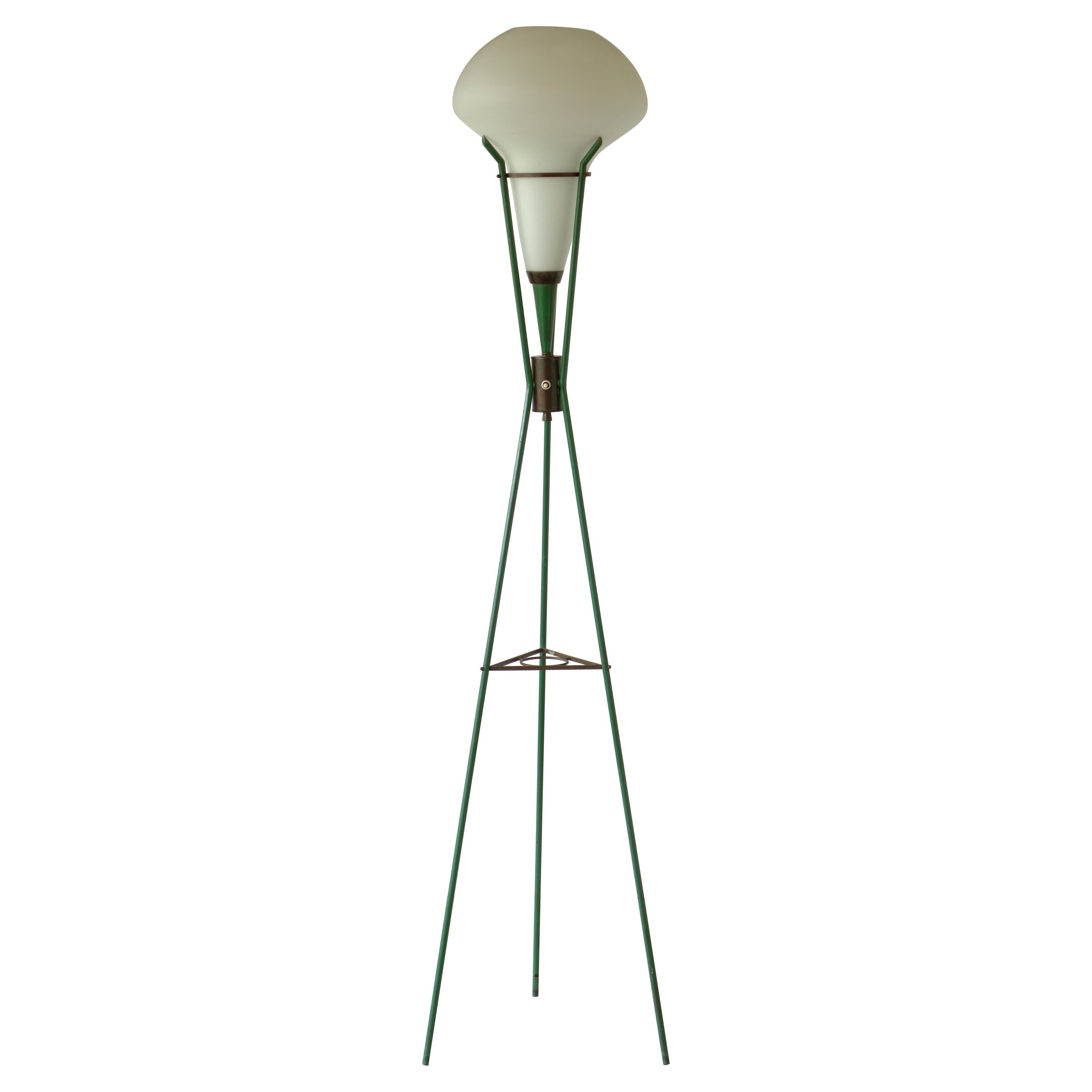 Stilnovo Italienische Stehlampe aus Glas und Messing in Grün, Mid-Century Design, 1950er Jahre