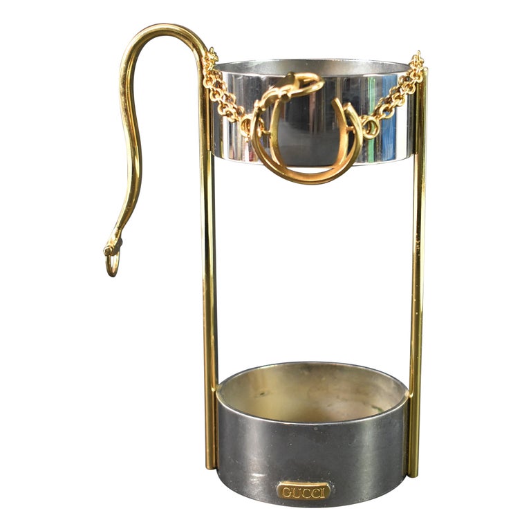 Vintage Gucci Chrome and Brass Wine Bottle Holder For Sale at 1stDibs