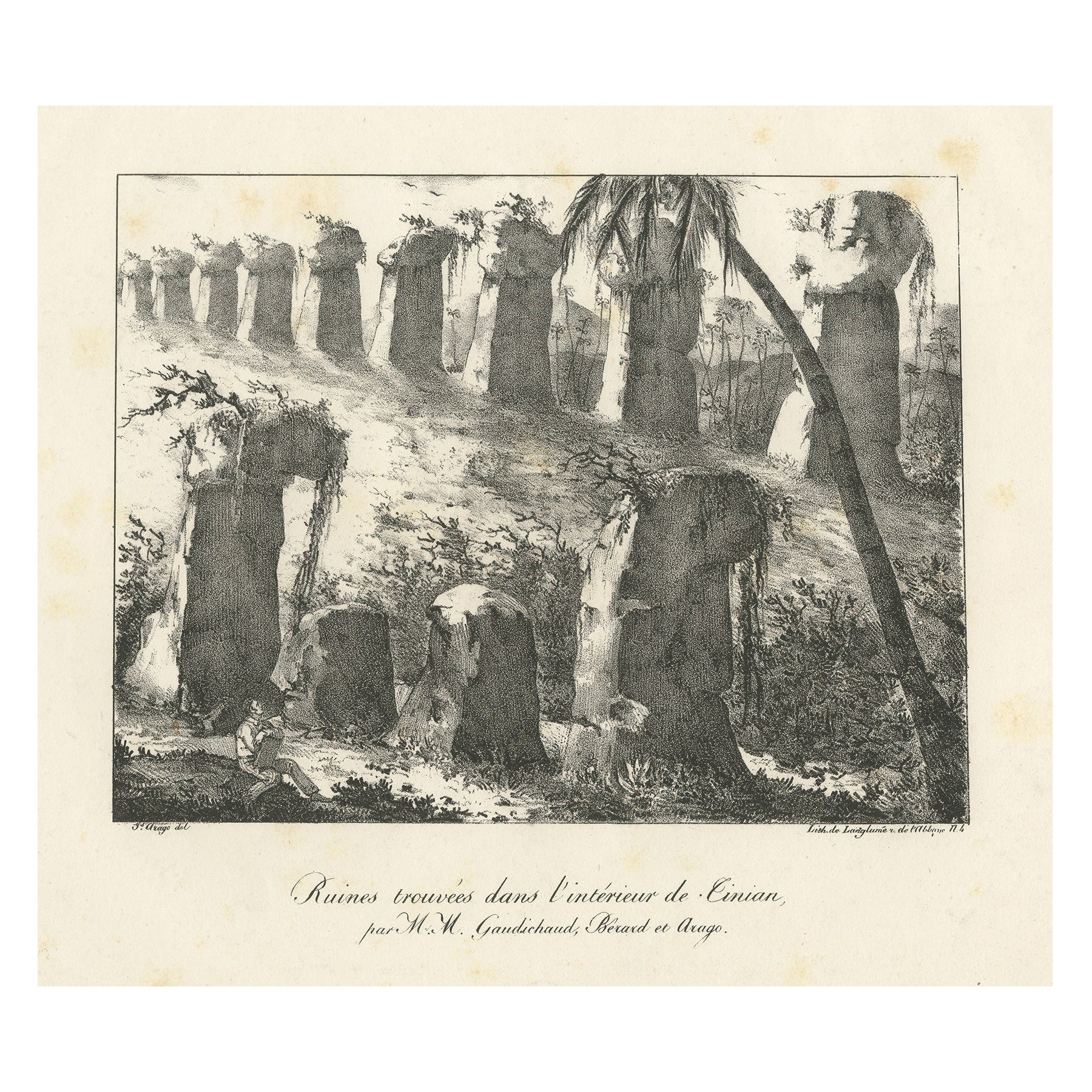 Antique Print of Ruins Found on Tinian, Mariana Islands