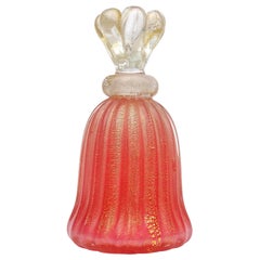 Vintage Murano Coral Orange Gold Leaf Italian Art Glass Small Vanity Perfume Bottle