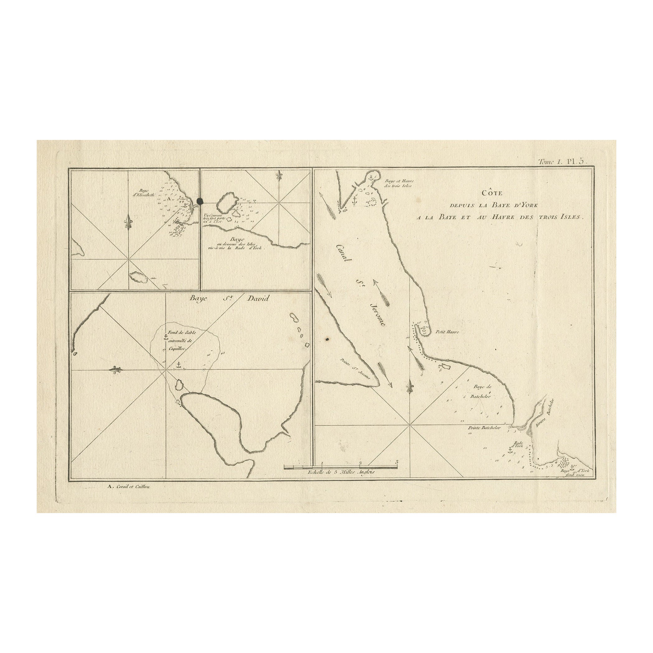 Antique Print with Charts of York's Bay and Surroundings