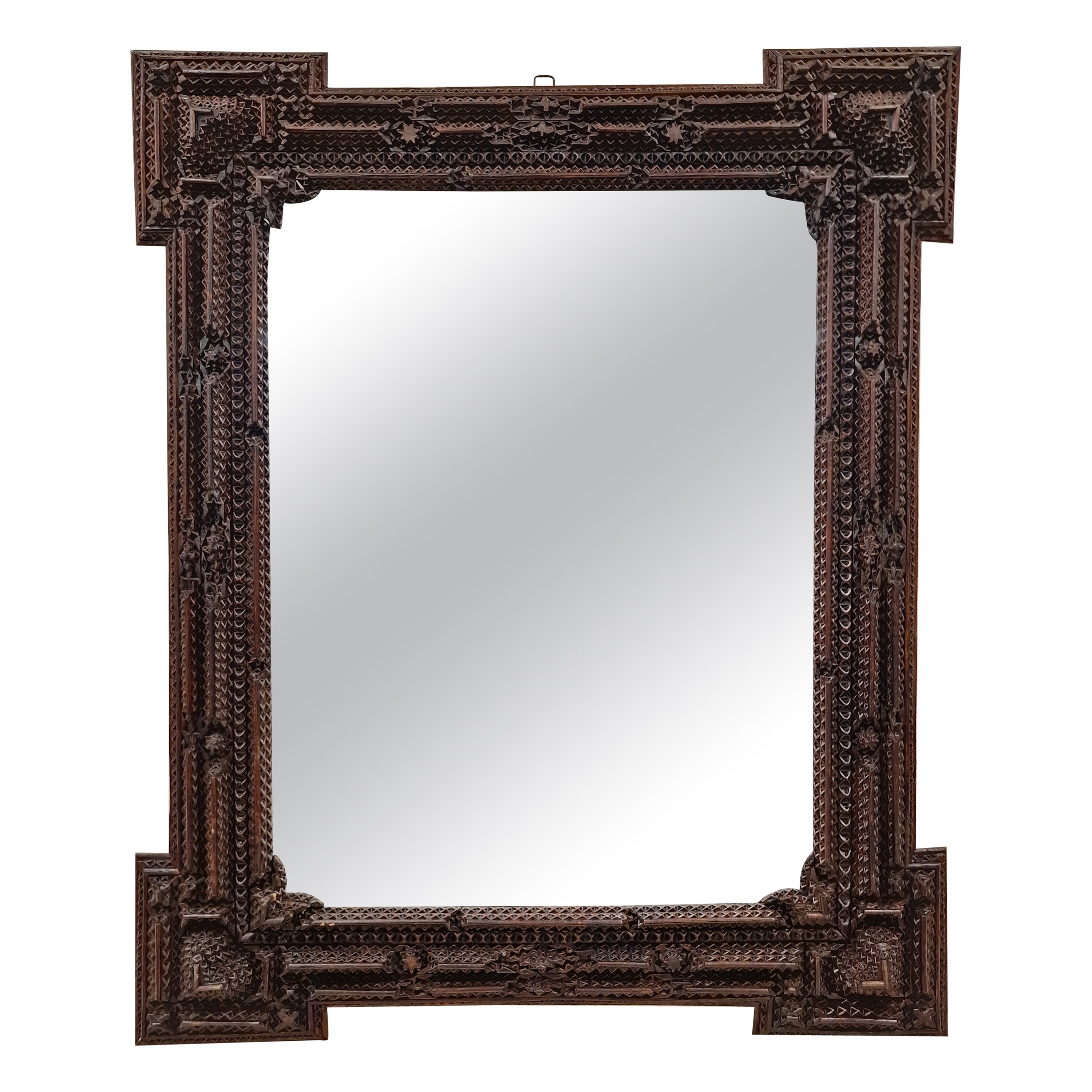 Wall Mirror, Frame, Tramp Art, Folk Art, 1880, Austria For Sale