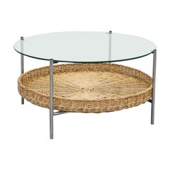 Mid-Century Modernist Glass and Rattan Side or Coffee Table