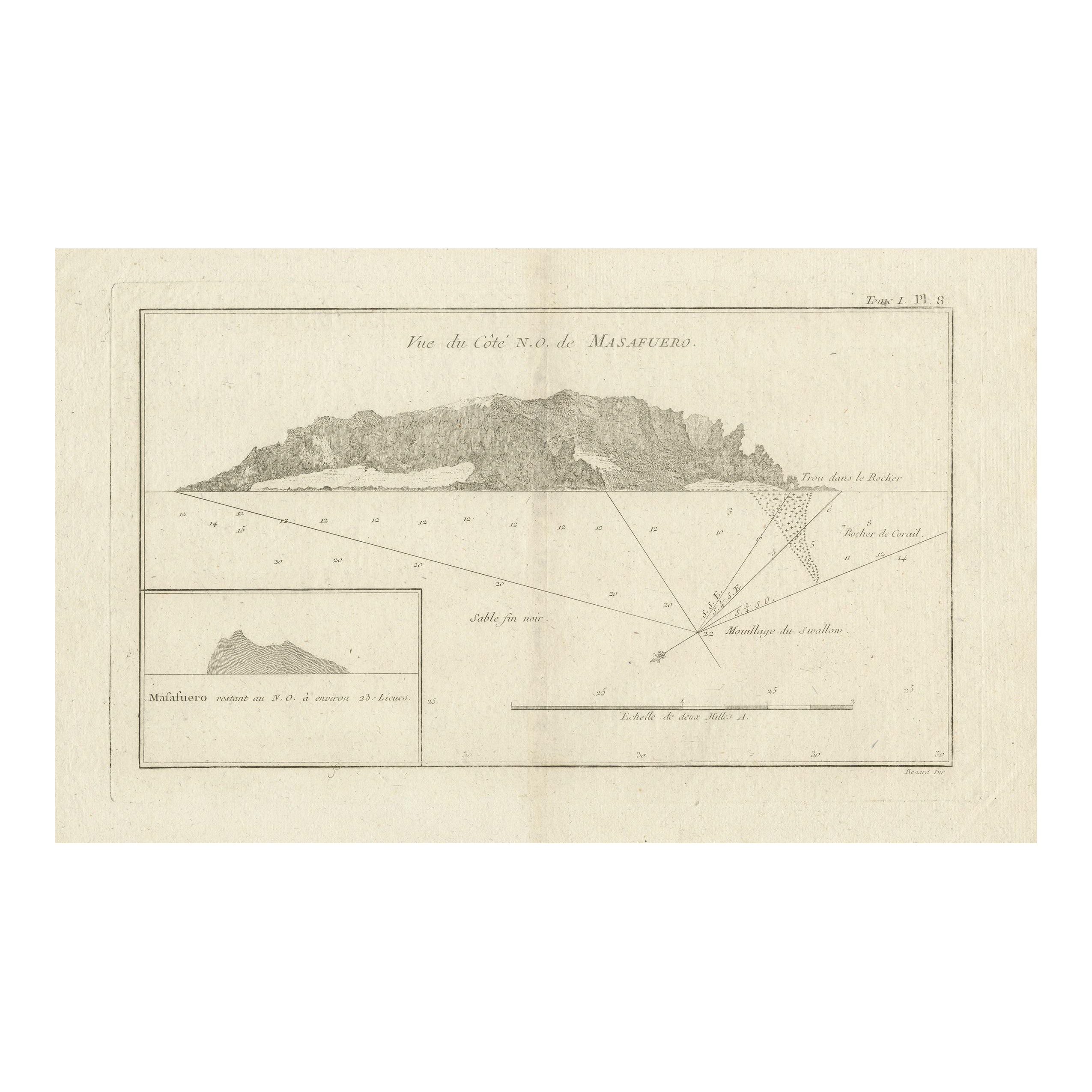 Antique Map of the Northwest Coast of Masafuera Island or Selkirk Island For Sale