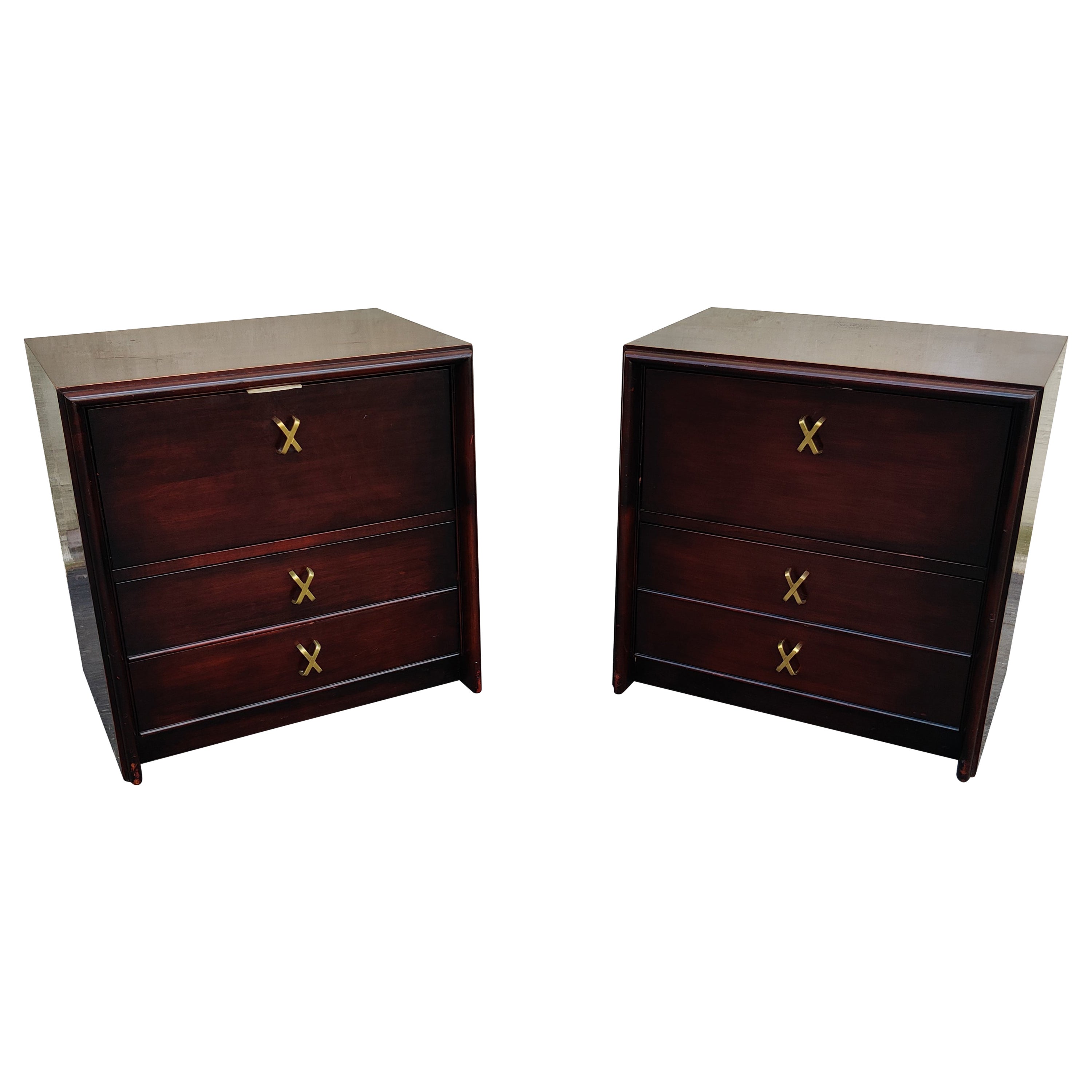 Pareja de mesillas de noche de caoba de Paul Frankl para Johnson Furniture y John Stuart en venta