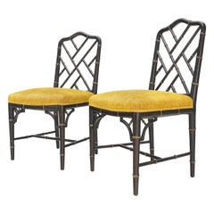 Pair Mid-Century Modern Decorative Ebonized Walnut Faux Bamboo Side Chairs Mint