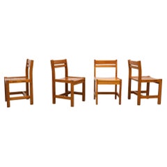 Vintage Set of 4 Tapiovaara Inspired Slatted Pine Dining Chairs by Lundia w/ Cube Frames
