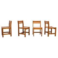 Set of 4 Tapiovaara Inspired Slatted Pine Dining Chairs by Lundia w/ Cube Frames