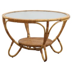 Midcentury Noordwolde Style Bamboo & Glass Coffee or Side Table