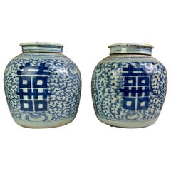 Pair of 17th Century Chinese Export Ginger Jars with Lids