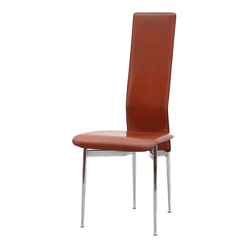 Single Brown Leather Tall Back 'S44' Chair by Vegni & Gualtierotti for Fasem