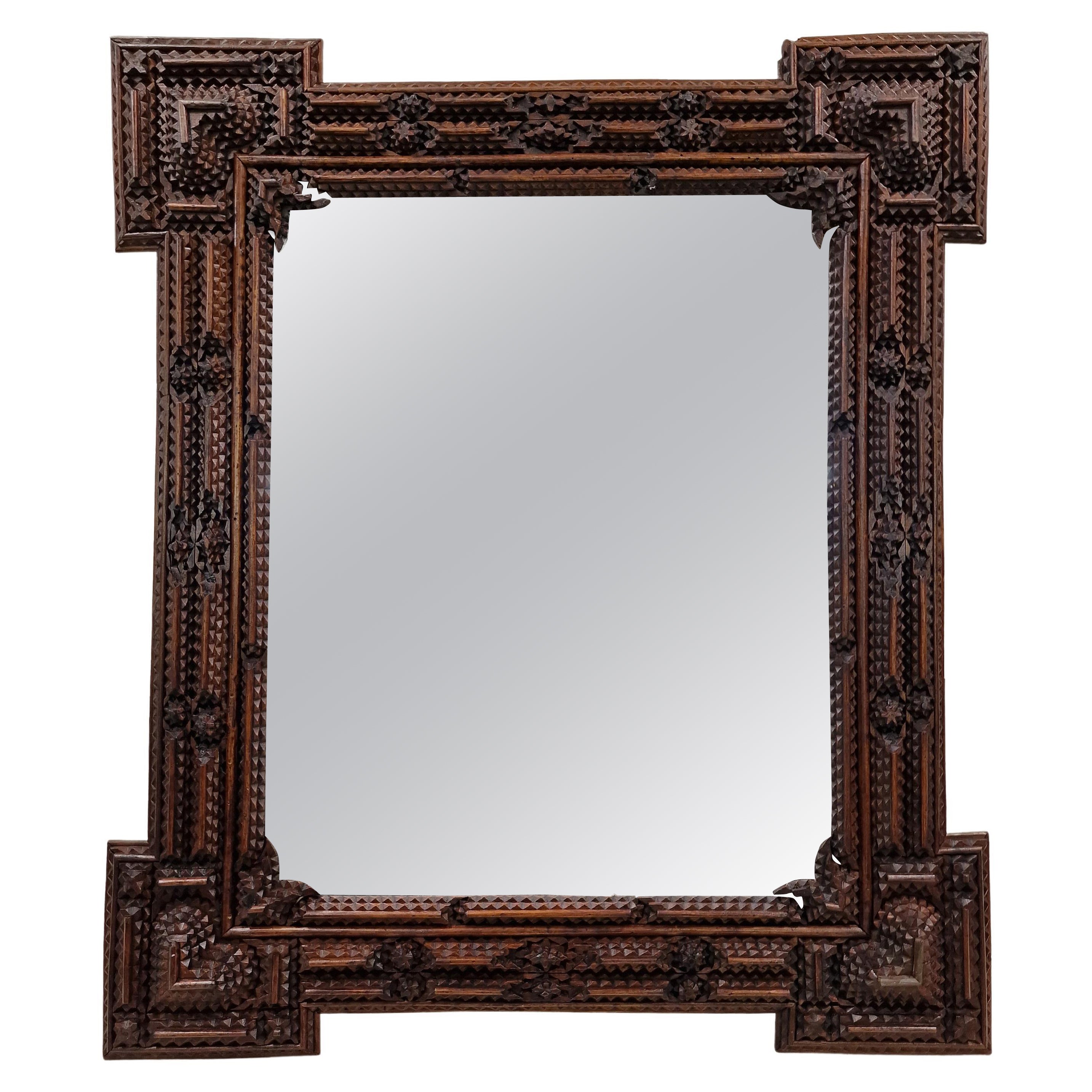 Wall Mirror, Frame, Tramp Art, Folk Art, 1880, Austria