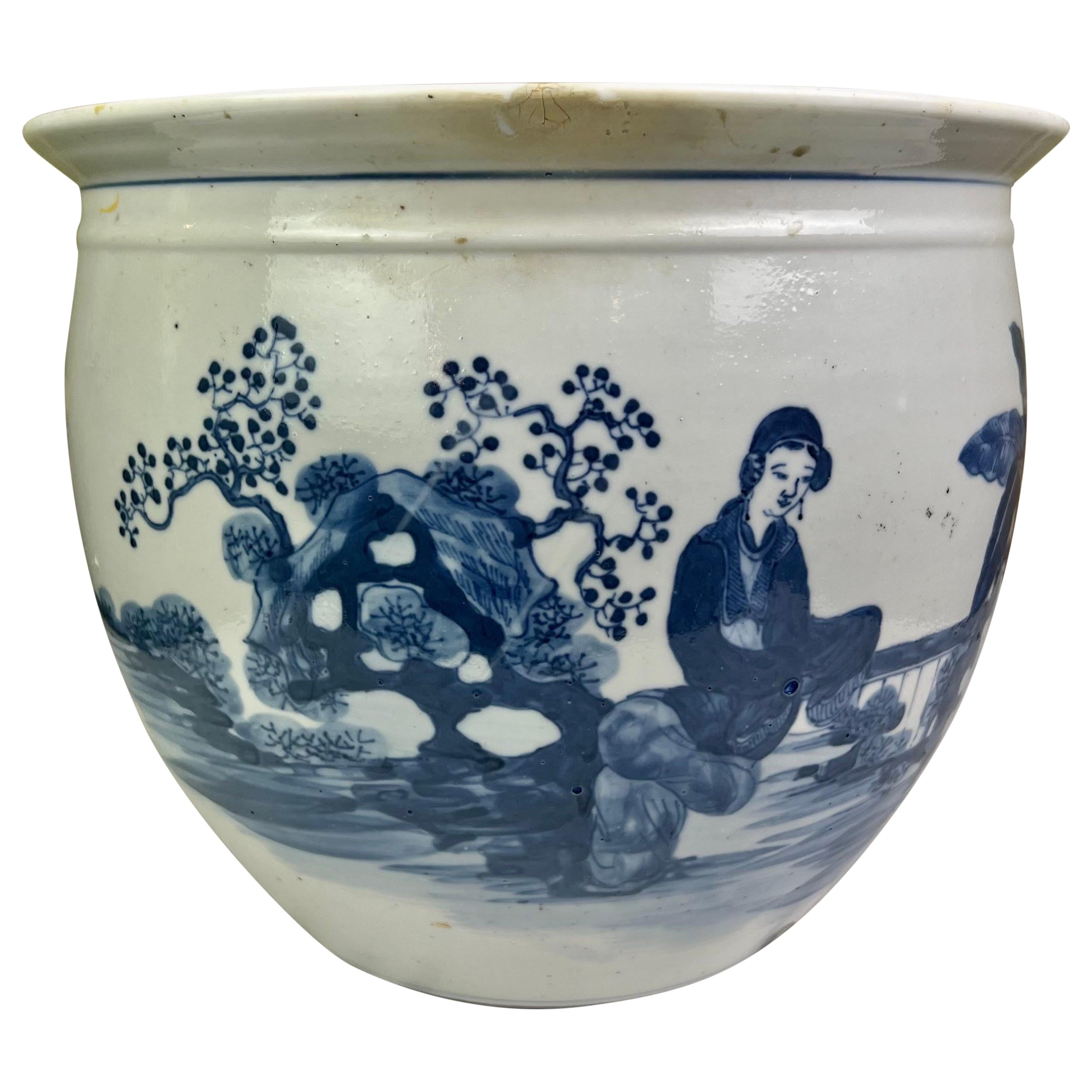 19th C. Blue & White Chinese Export Planter For Sale