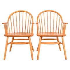 Claud Bunyard for Nichols & Stone American Windsor Oak Armchairs, Pair