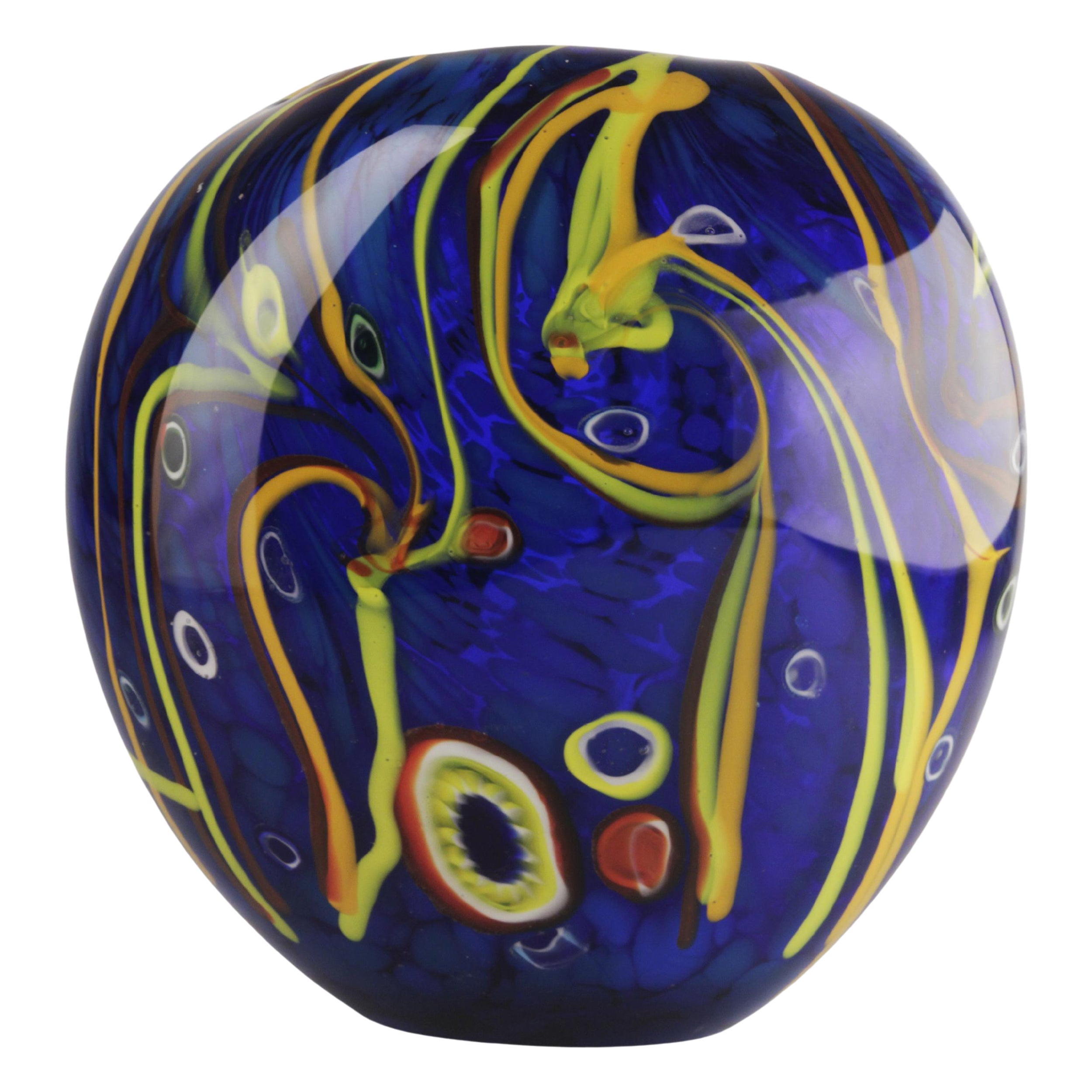 Mid-20th Century Modern Italian Design Colorful Glazed Blue Murano Glass Vase For Sale