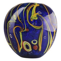 Mitte des 20. Jahrhunderts Modernes italienisches Design Bunte glasierte Vase aus blauem Murano-Glas