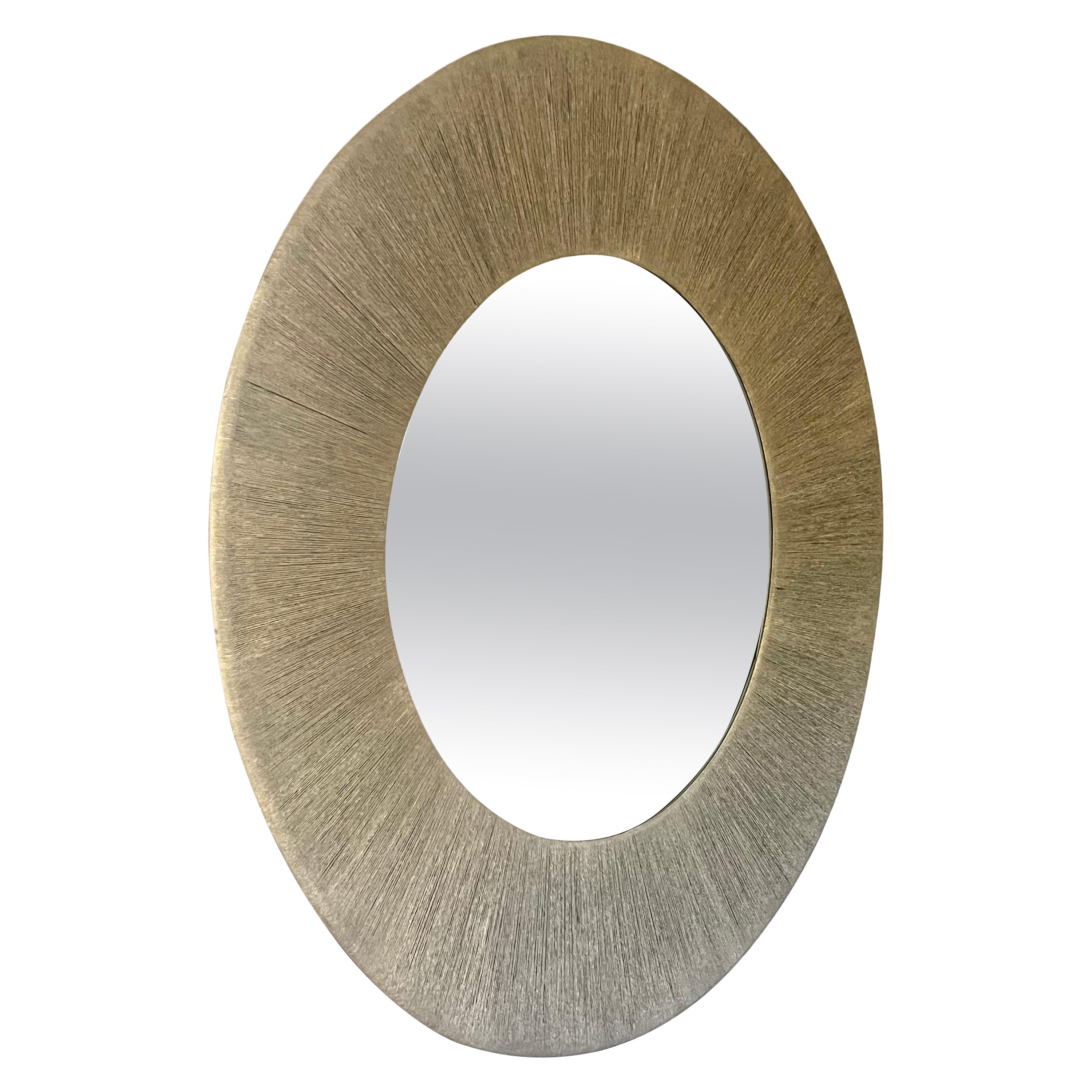 Large Round French Modern Craftsman Sunburst Mirror in Cord & Rope, Audoux Minet