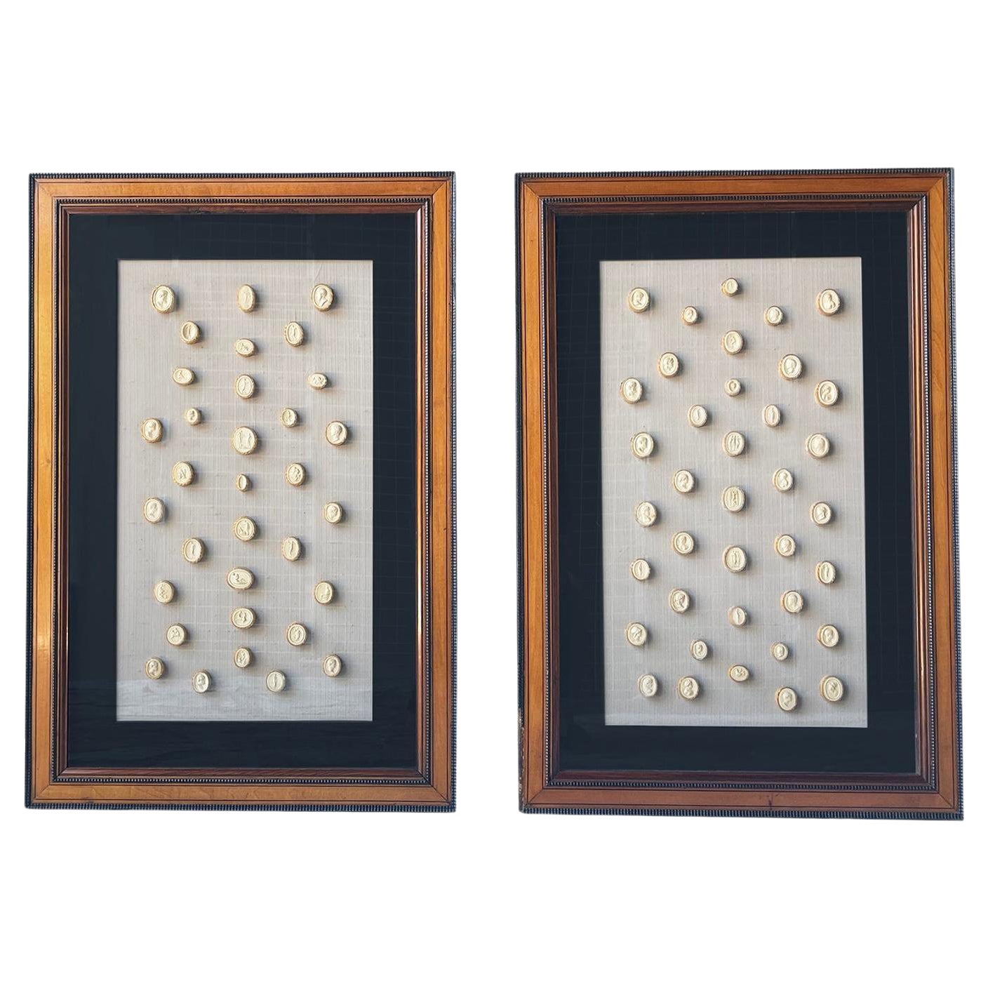 19th Century Pair of Framed Grand Tour Intaglios, Antique Wall Décor For Sale
