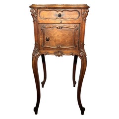 Antique French Walnut Louis XV Marble Top Beside Table, circa 1880