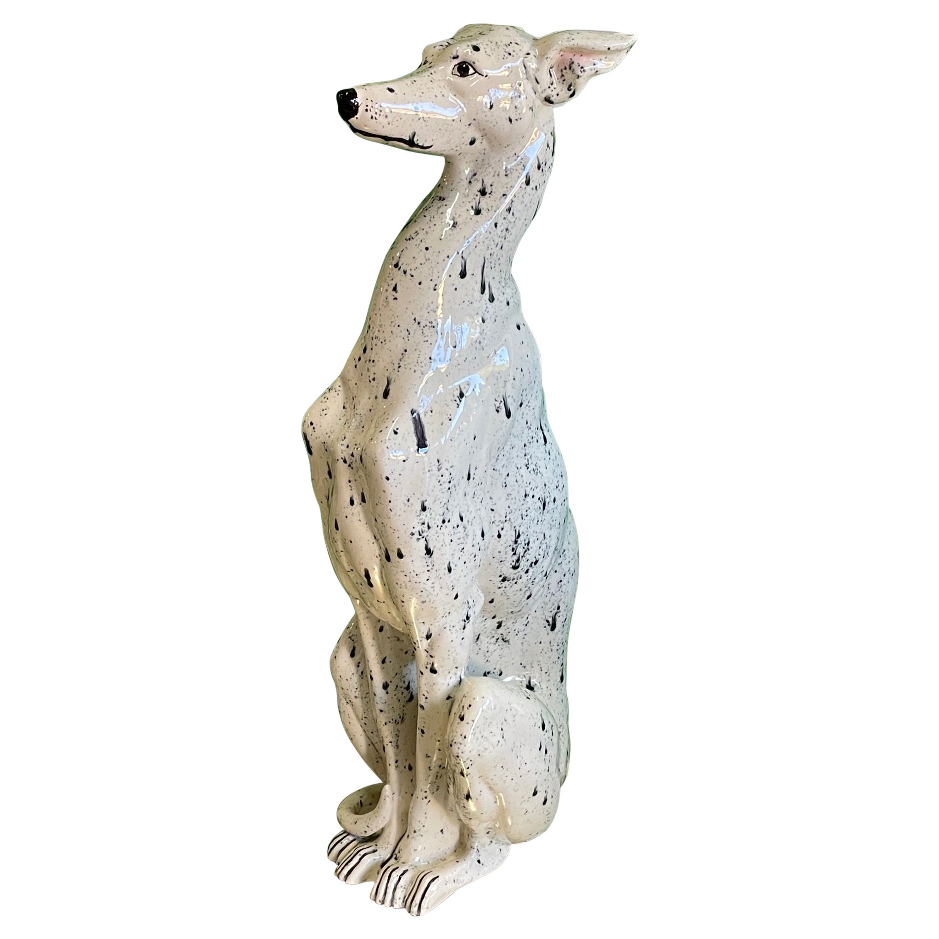 Statue de chien Whippet ou Greyhound assis en céramique grandeur nature