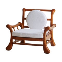 Brazilian Style Beechwood Lounge Chair in Ivory Boucle, 1970s