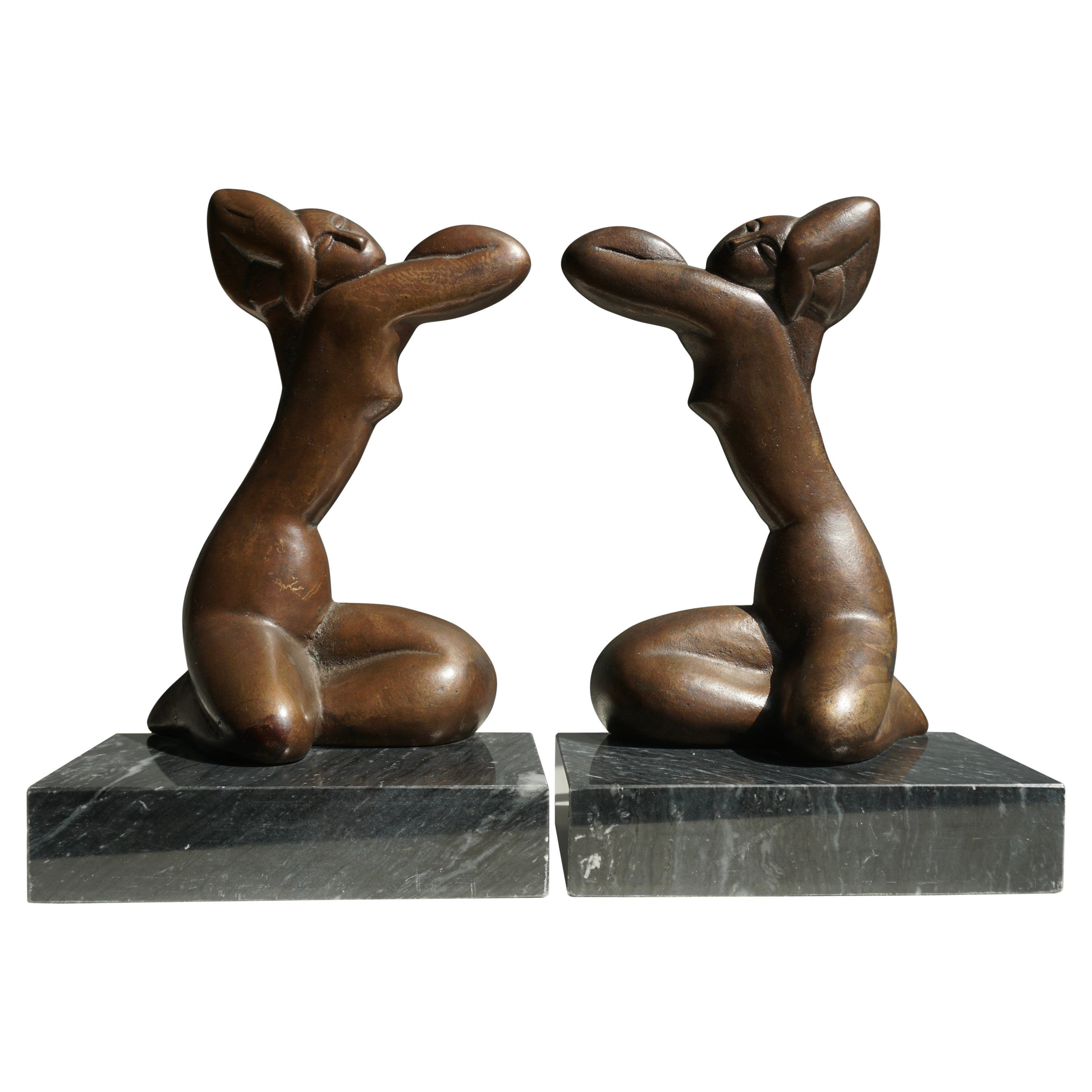 Pair of Bronze on Marble Female Figure Bookends For Sale