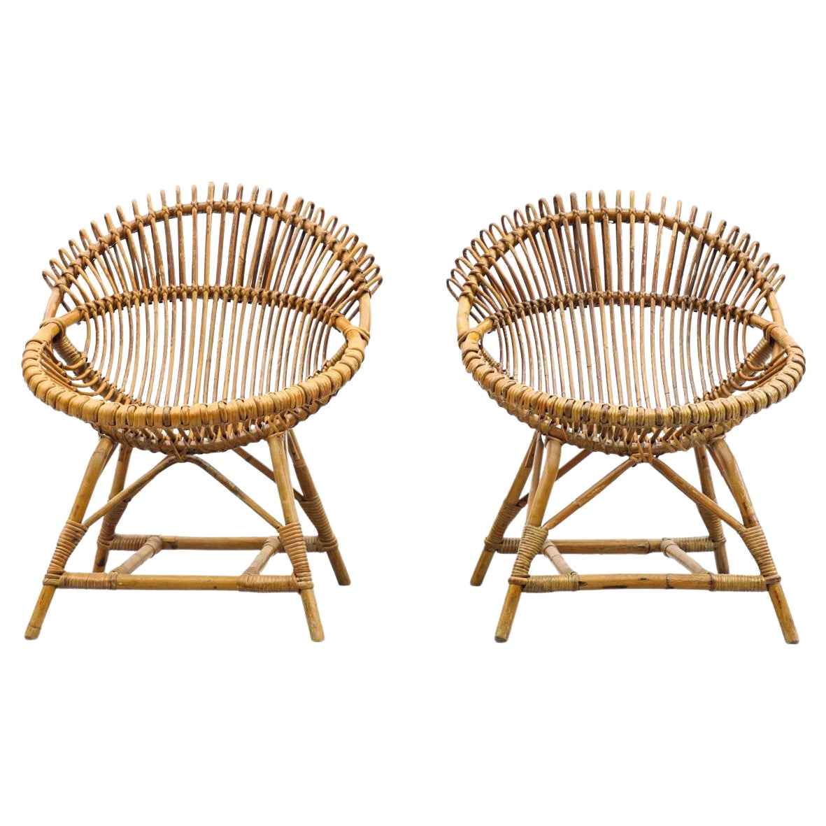 Pareja de tumbonas de bambú estilo Franco Albini de mediados de siglo