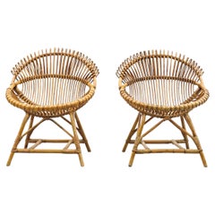 Pareja de tumbonas de bambú estilo Franco Albini de mediados de siglo