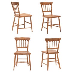 English Scrubbed Pine Plank Seat Dining Chairs Farmhouse Cottage, a Set of Four