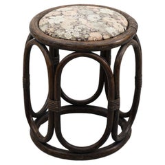 Mid-Century Manou Dark Thick Wrapped  Tabouret de pied en bambou avec coussin floral