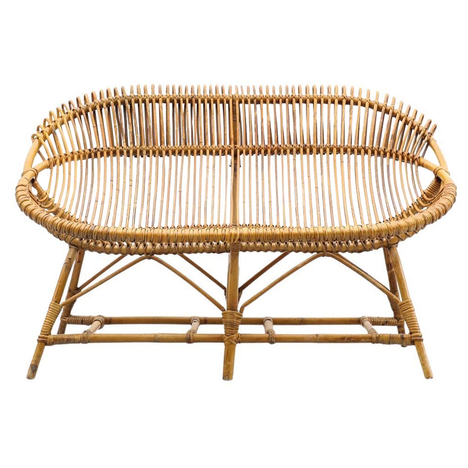 Loveseat de bambú envuelto estilo Franco Albini de mediados de siglo