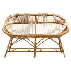 Loveseat de bambú envuelto estilo Franco Albini de mediados de siglo