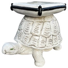 Vintage Italian White and Black Ceramic Tortoise Garden Stool