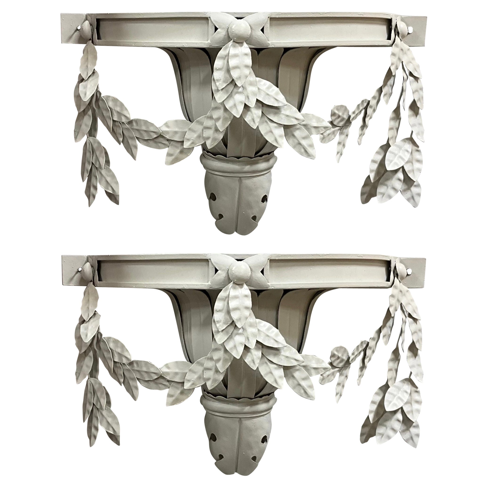 Italian Large Scale Neo-Classical Style Tole Wall Sconces / Brackets, Pair For Sale