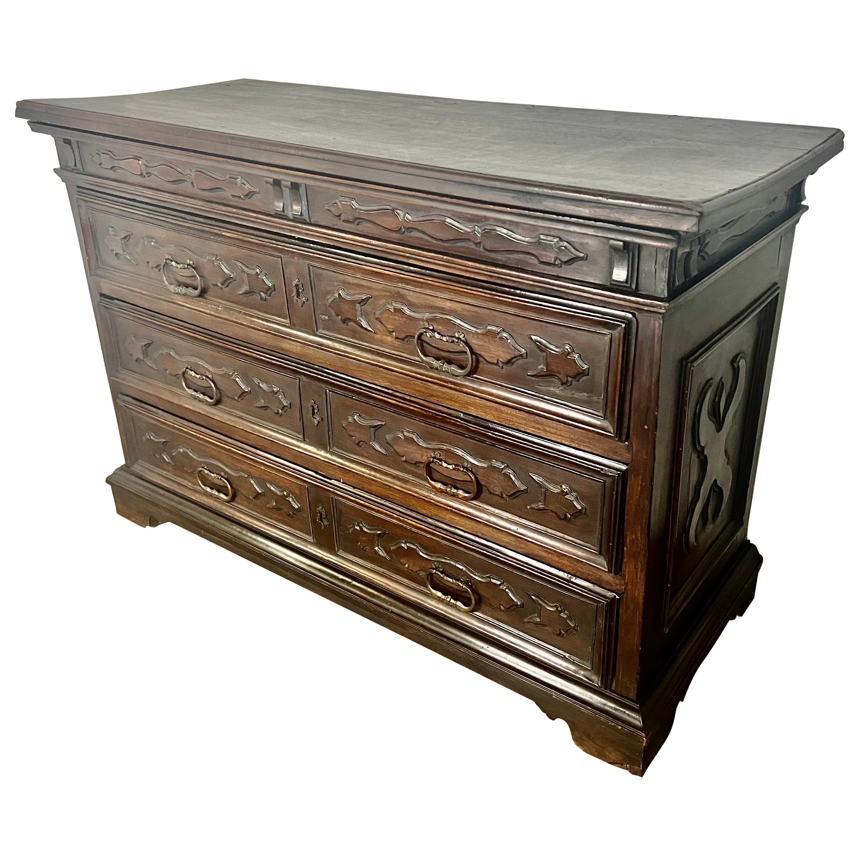 19th C. Italian Walnut Chest of Drawers For Sale