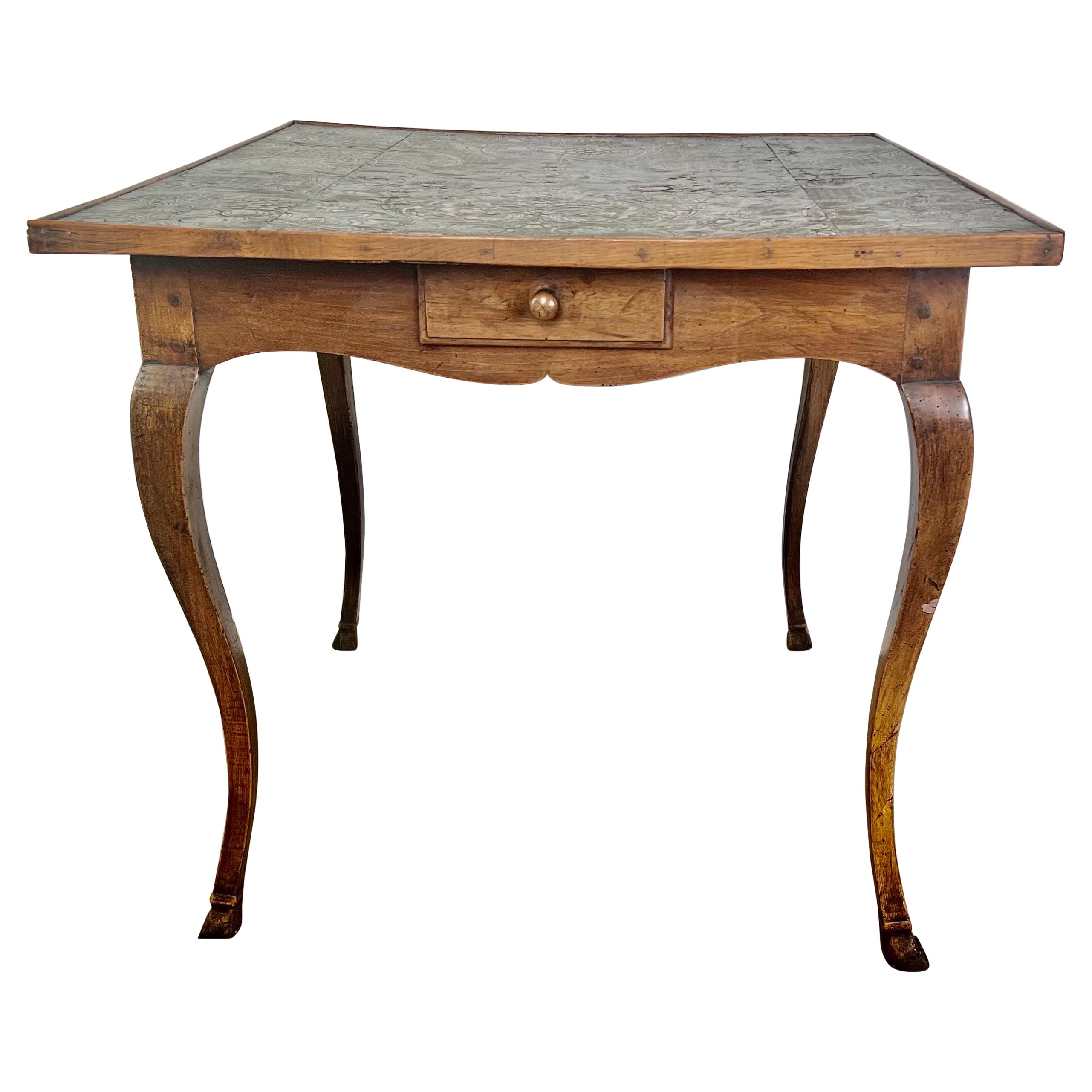 19th Century English Game Table W/Embossed Leather Top