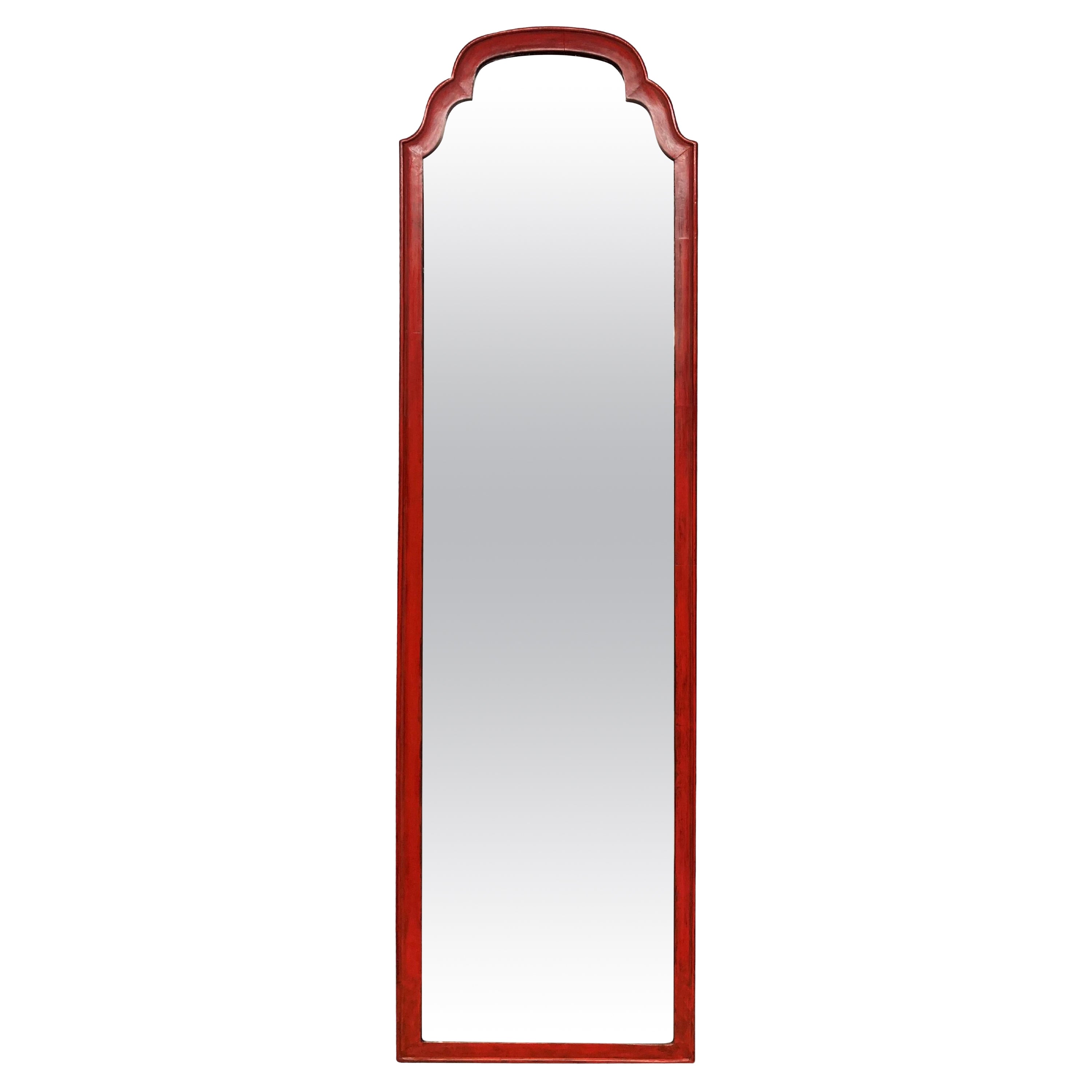 Red Lacquered Queen Anne Style Mirror For Sale