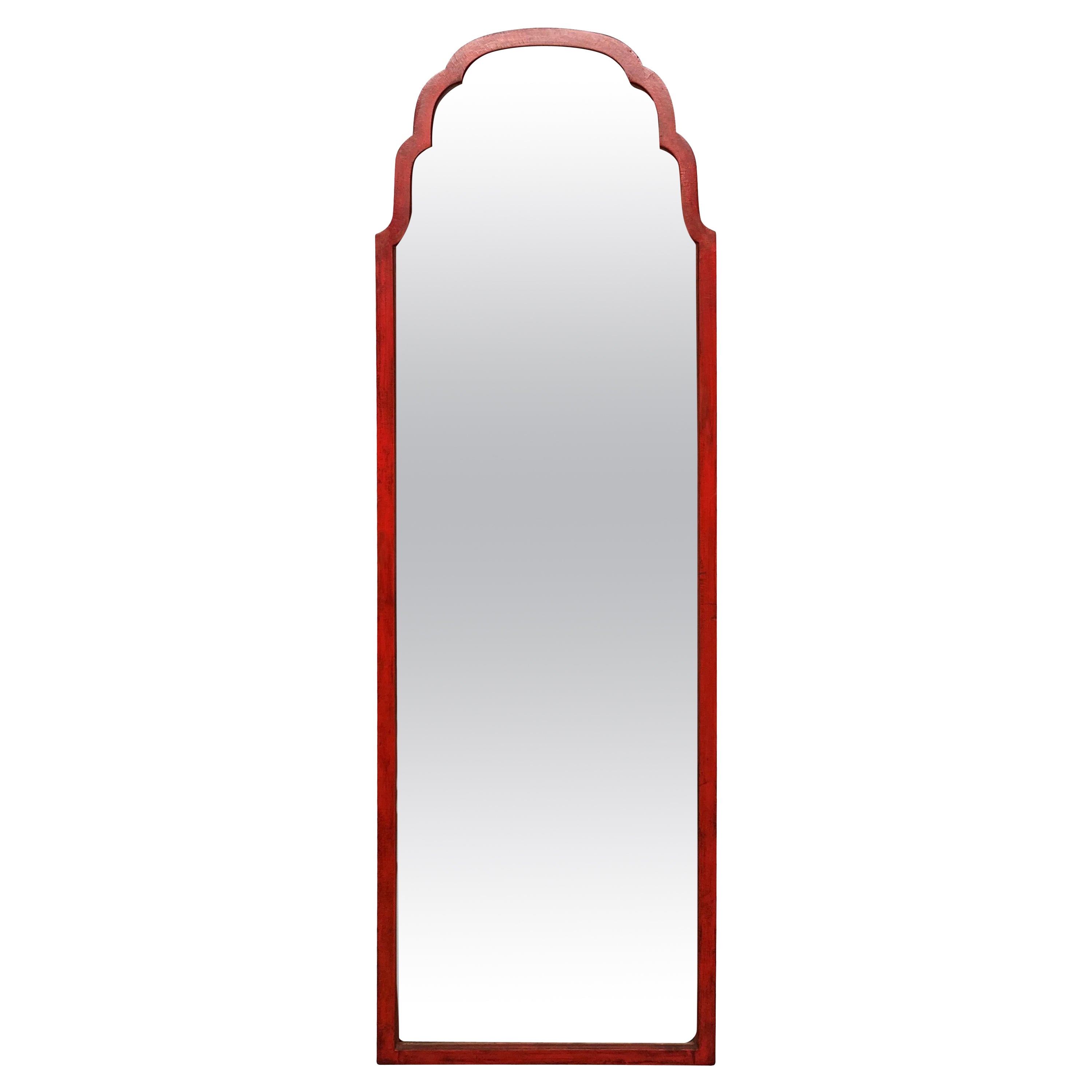 Red Lacquered Queen Anne Style Mirror