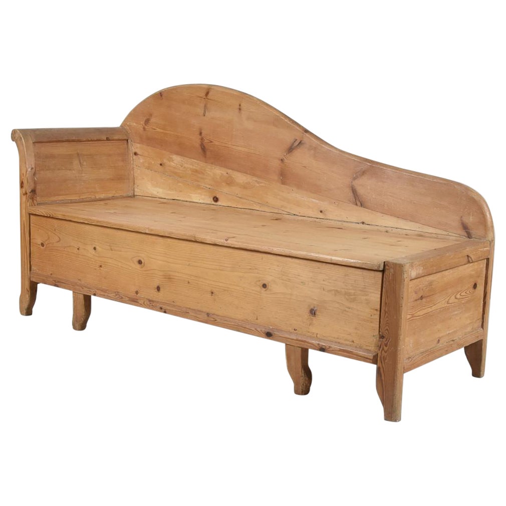 Early Curved Sofa / Canapé in Solid Stained Pine Produced in Sweden, 1920s 