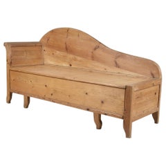 Early Curved Sofa / Canapé in Solid Stained Pine Produced in Sweden, 1920s 