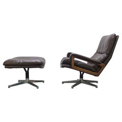 Leather King Lounge Chair with Ottoman by André Vandenbeuck for Strässle, 1960s