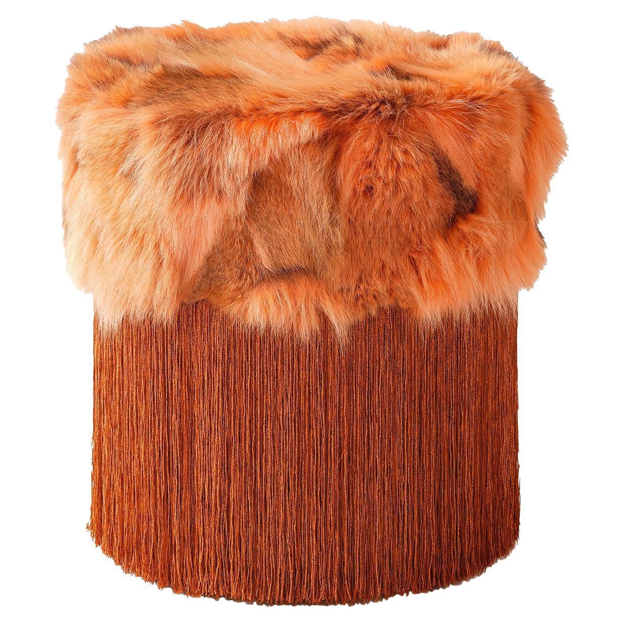 Pouf en fourrure de coyote orange patchwork de Lorenza Bozzoli en vente